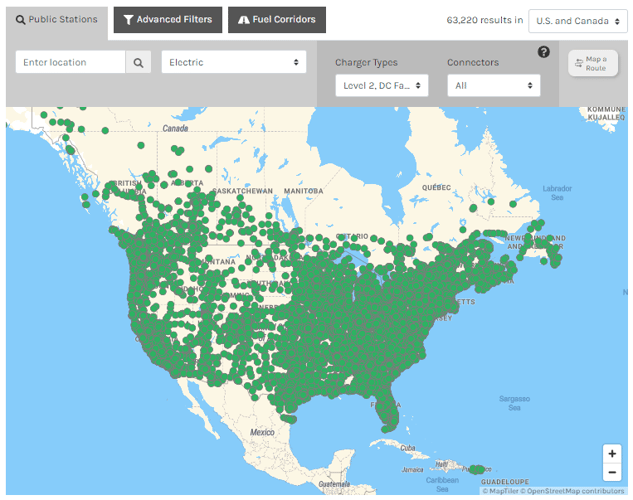 Alternative Fuels Data Center Map of Public EV Charging Stations